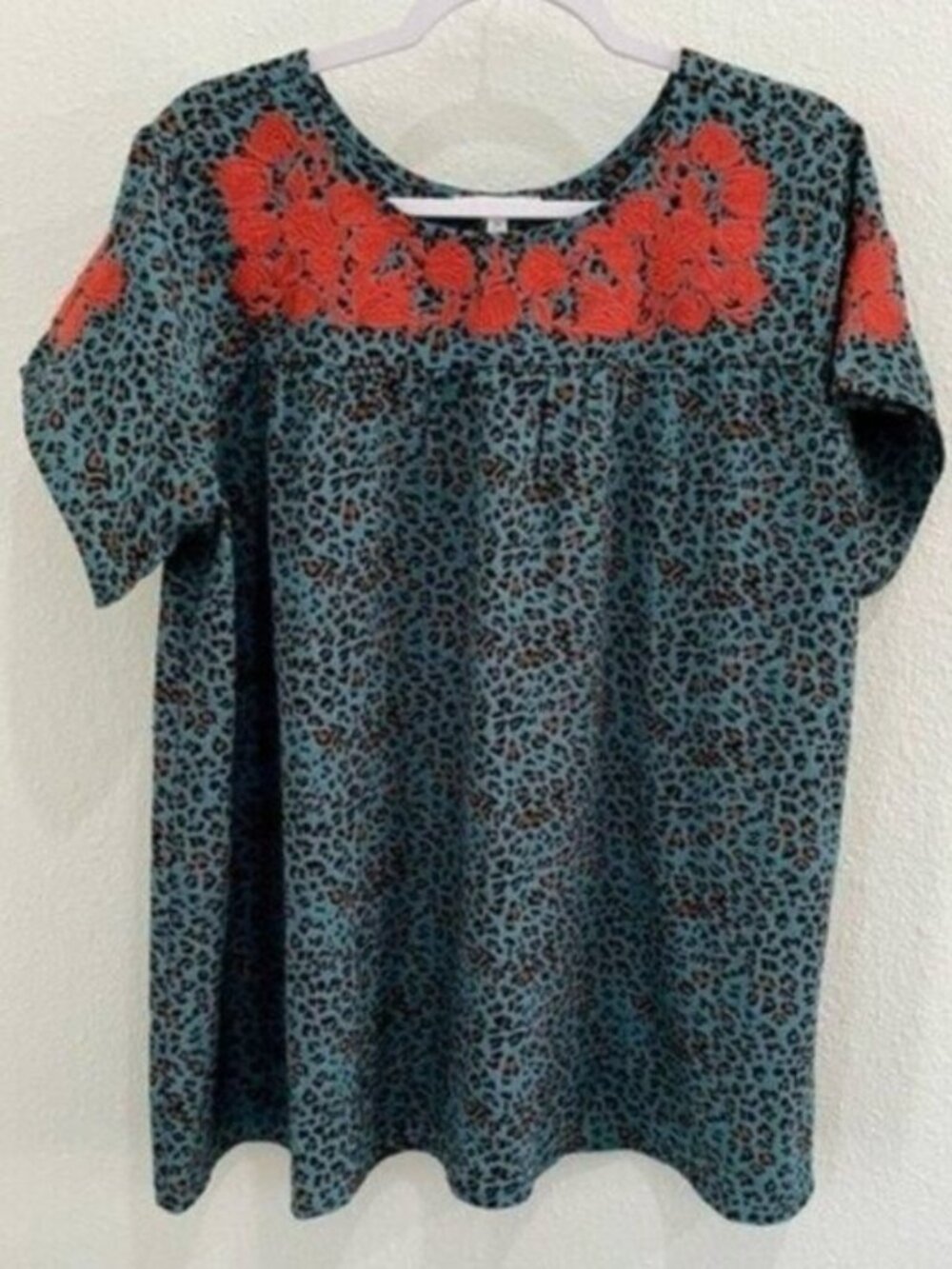See and be seen embroidered boxy top Boho animal print shabby chic